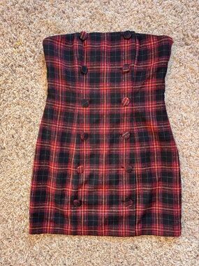 NWT Revolve Strapless Red & Black Plaid Dress